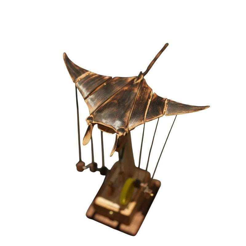 Electric Hand-Carved Wooden Manta Ray Kinetic Art Sculpture