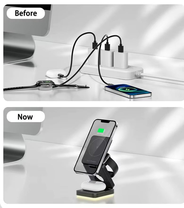 3 in 1 Magnetic Wireless Charger For Multiple Devices With Lighting Base